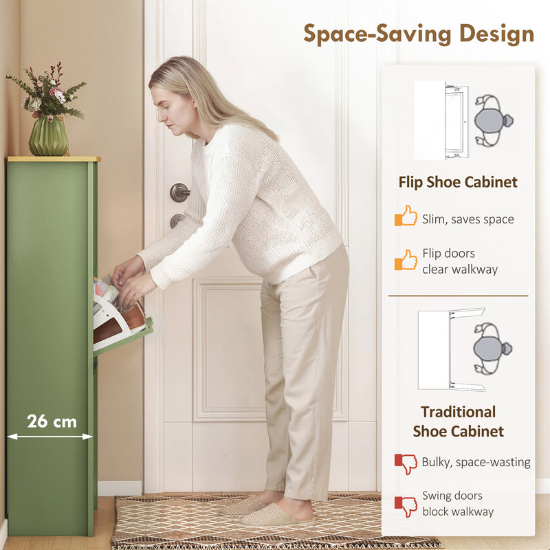 Slim Shoe Cabinet for Hallway Storage Fits 18 Pairs Easy Clean High Gloss Green AOSOM