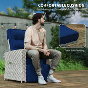 4 Piece Rattan Garden Furniture Set Navy Blue With Glass Table by Outsunny