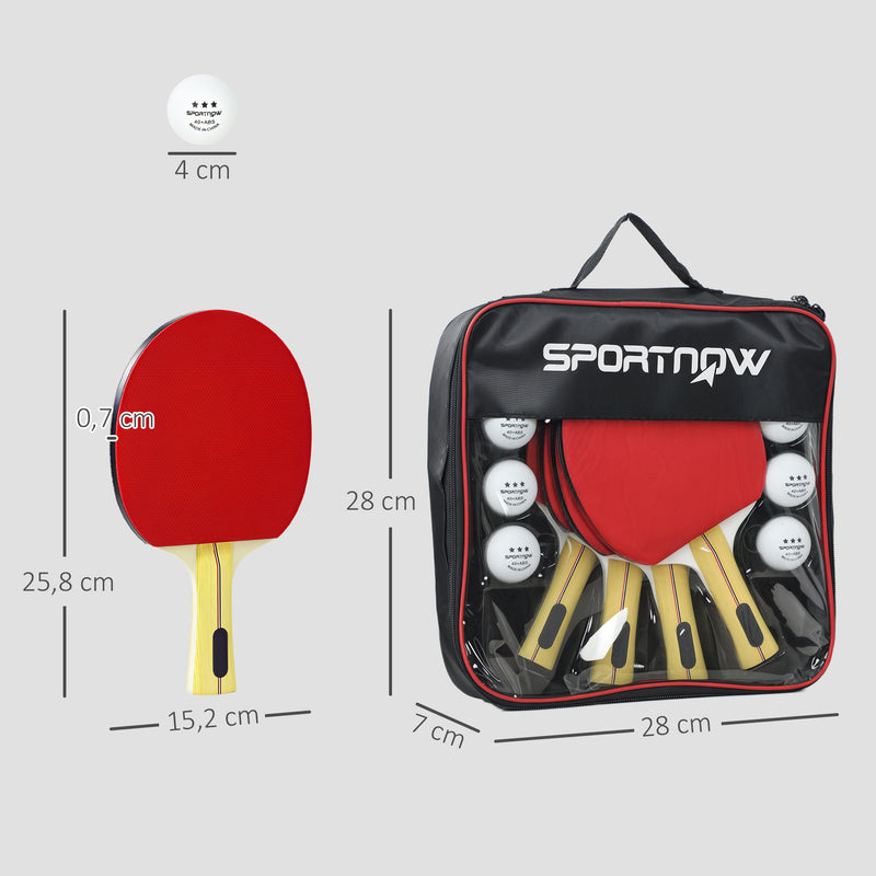 Table Tennis Set for Home or Office with 4 Rackets 8 Balls and Carry Case Black and Red