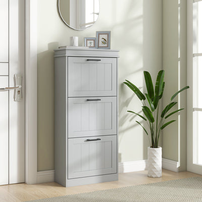 Three Drawer Slimline Shoe Storage Cabinet For Hallway Or Entryway, Grey