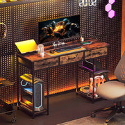 Industrial  120cm Computer Desk With Power Outlets Drawers And Storage Shelves For Home Office