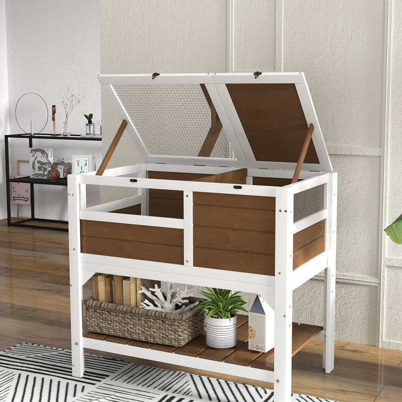 Wooden Tortoise House with Shelter Run Shelf Lamp Holder and Tray Brown by PawHut