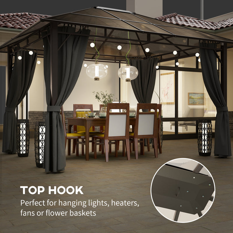 Grey 3 x 3.6m Hardtop Gazebo with Polycarbonate Roof and Curtains by Outsunny