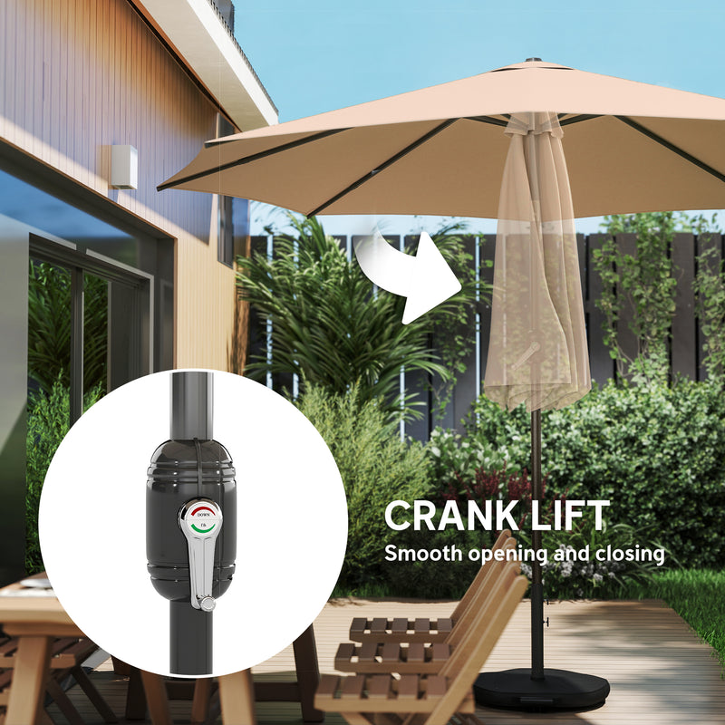 Garden Parasol with Adjustable UPF30+ Shade and Stable Base for Outdoor Sun Protection Khaki