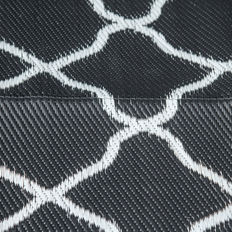 Reversible Black Outdoor Rug 182x274cm With Carry Bag For Garden Camping Beach Use