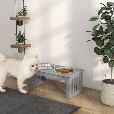 Raised Dog Feeding Station with Adjustable Stand and Steel Bowls for Medium Dogs, Grey