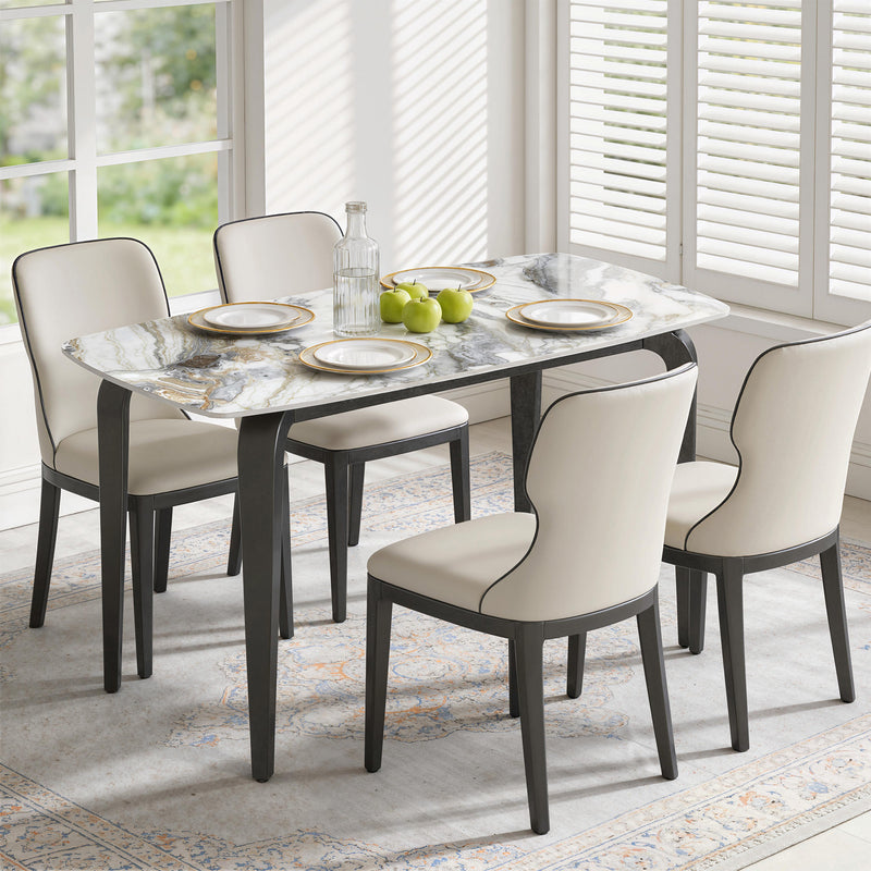 4 Seat Dining Table with Easy Clean Sintered Stone Marble Effect Top for Family Meals White & Black Homcom