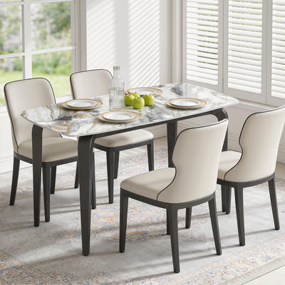 4 Seat Dining Table with Easy Clean Sintered Stone Marble Effect Top for Family Meals White & Black Homcom