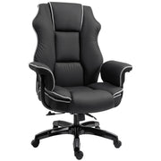 Black Faux Leather Executive Office Chair with White Piping and Padded Armrests