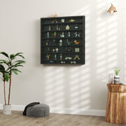 Black 7 Tier Wall Display Cabinet with Glass Doors and Adjustable Shelves by HOMCOM