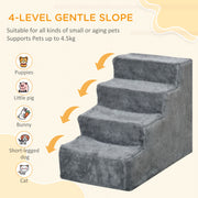 Four Step Pet Stairs with Washable Plush Cover for Small Dogs and Cats Light Grey AOSOM