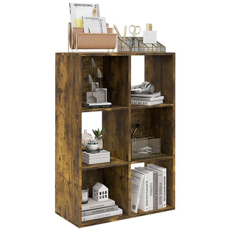 6 Cube Storage Bookshelf With Open Shelves Ideal For Living Room Or Office Rustic Brown