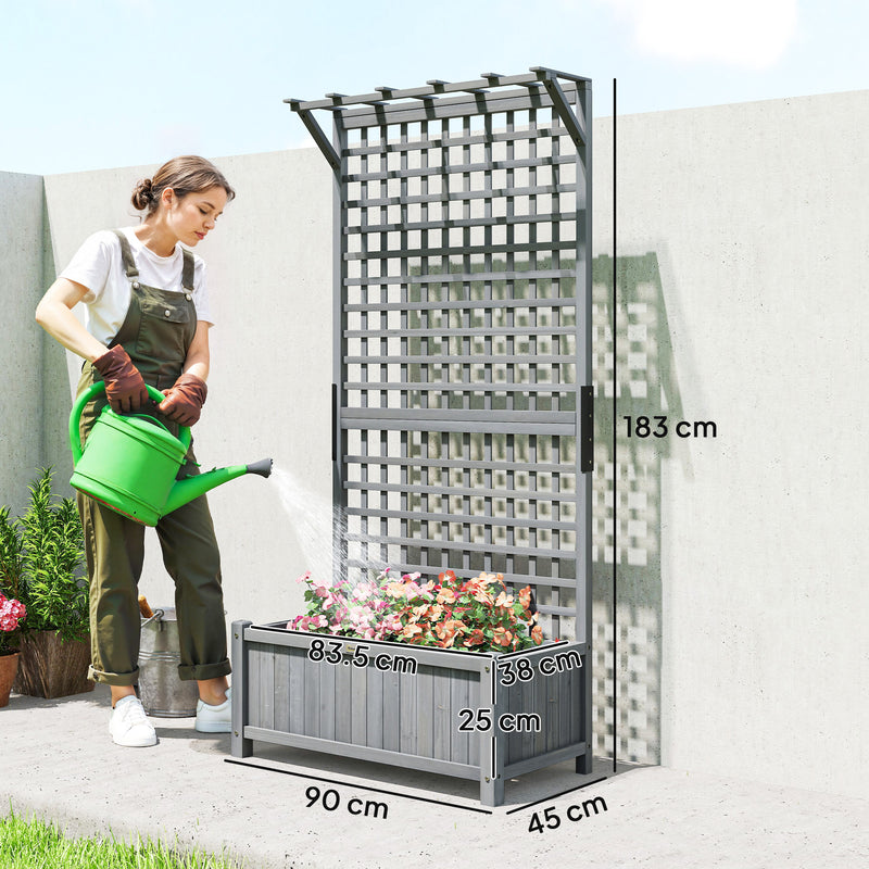 Wooden Raised Garden Planter With Trellis For Climbing Plants And Herbs Dark Grey Outsunny