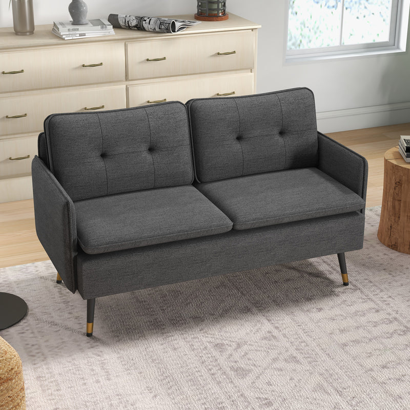 Modern Dark Grey Two Seater Loveseat Sofa With Cushions and Steel Legs by HOMCOM