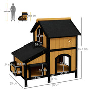 Yellow Wooden Outdoor Cat House with Plant Holder Multiple Entrances and Roof by Pawhut