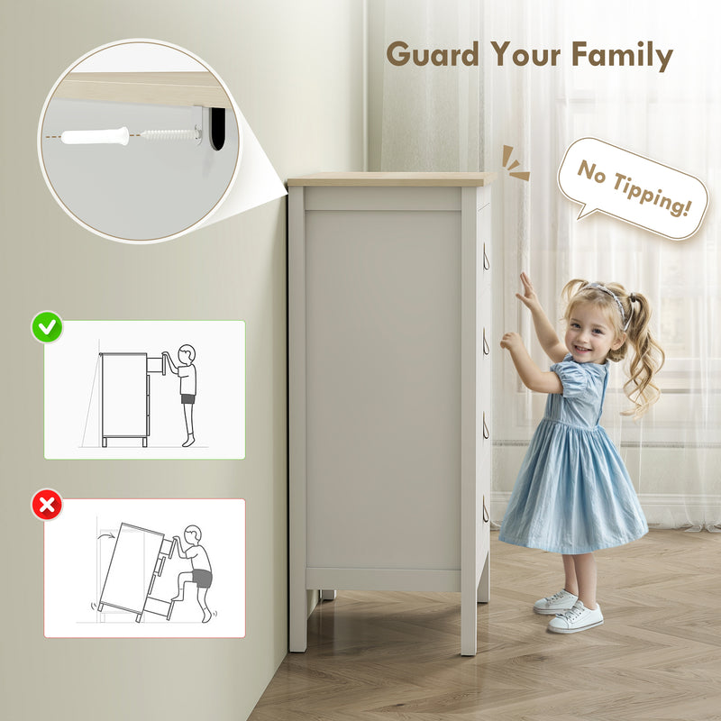 4 Drawer Chest of Drawers with PU Leather Handles and Smooth Metal Runners, White