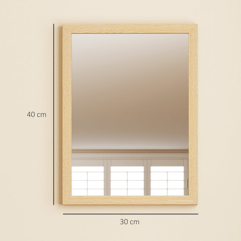 HOMCOM Wall Bathroom Mirror, 30 x 40 cm Wall-Mounted Mirror for Living Room, Bedroom, Hallway, Set of 2, Natural AOSOM