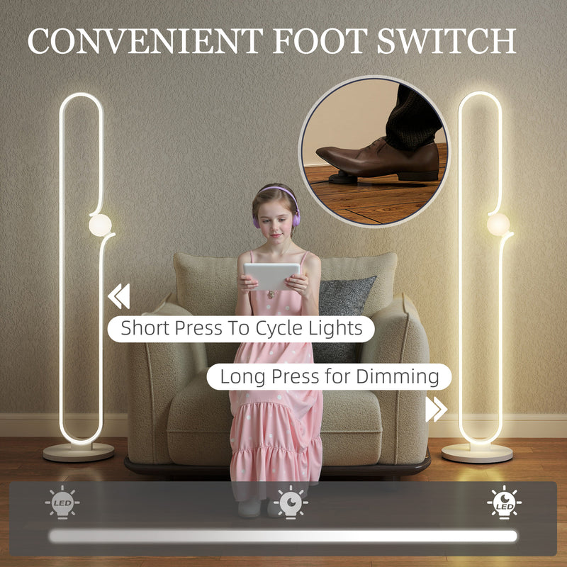 White Dimmable LED Floor Lamp with Glass Night Light and Foot Switch by HOMCOM