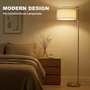 Floor Lamp with Overhead Soft Light for Living Room or Bedroom Silver and White AOSOM