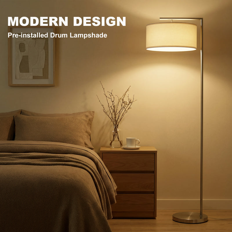 Floor Lamp with Overhead Soft Light for Living Room or Bedroom Silver and White AOSOM