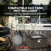 Grey Rattan Gas Fire Pit Table with Lid 13KW Outdoor Patio Heater and Coffee Table
