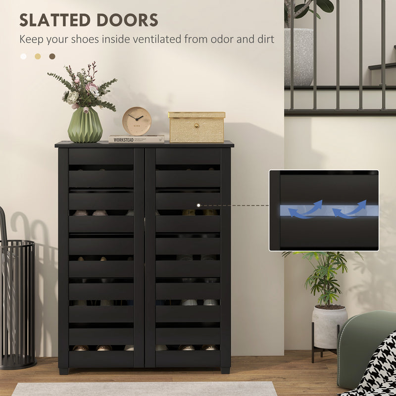Black Shoe Storage Cabinet With Adjustable Shelves Ideal for Hallways and Entryways, Holds 15 Pairs