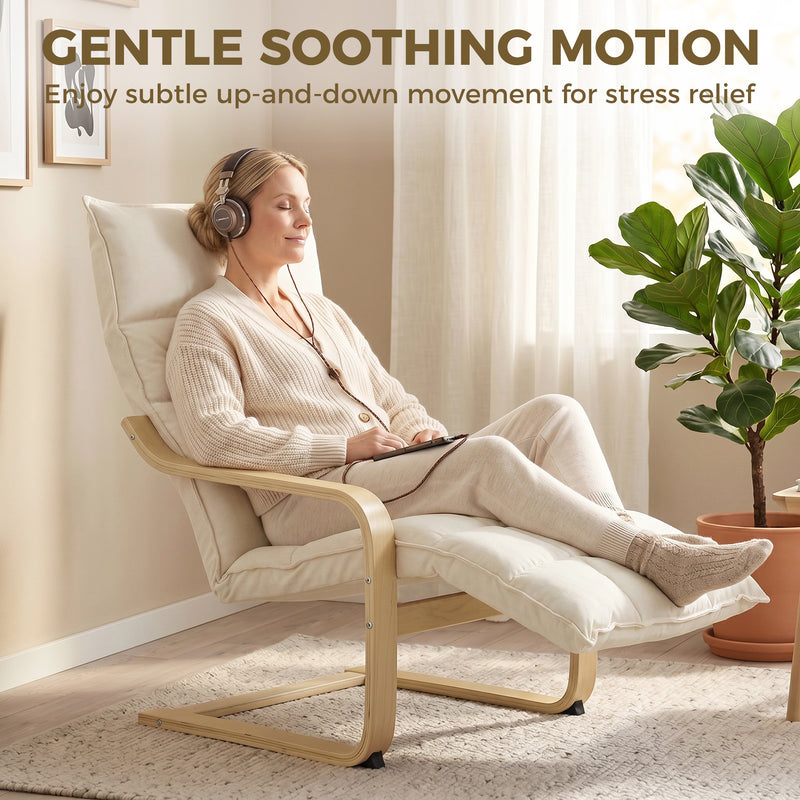 Accent Chair with Built-In Footrest and Gentle Rocking Motion for Relaxing Cream White