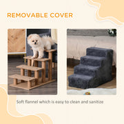 Dark Grey Four Step Dog Stairs With Washable Cover For Small Pets To Reach High Beds AOSOM