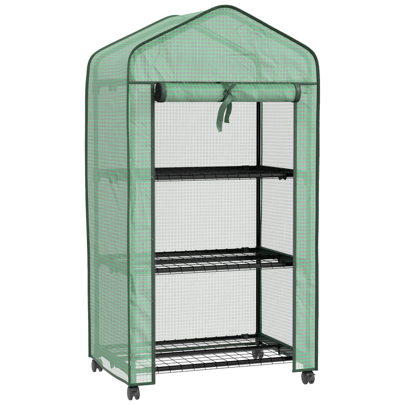 3 Tier Compact Garden Greenhouse for Plants and Seedlings in Green by Outsunny