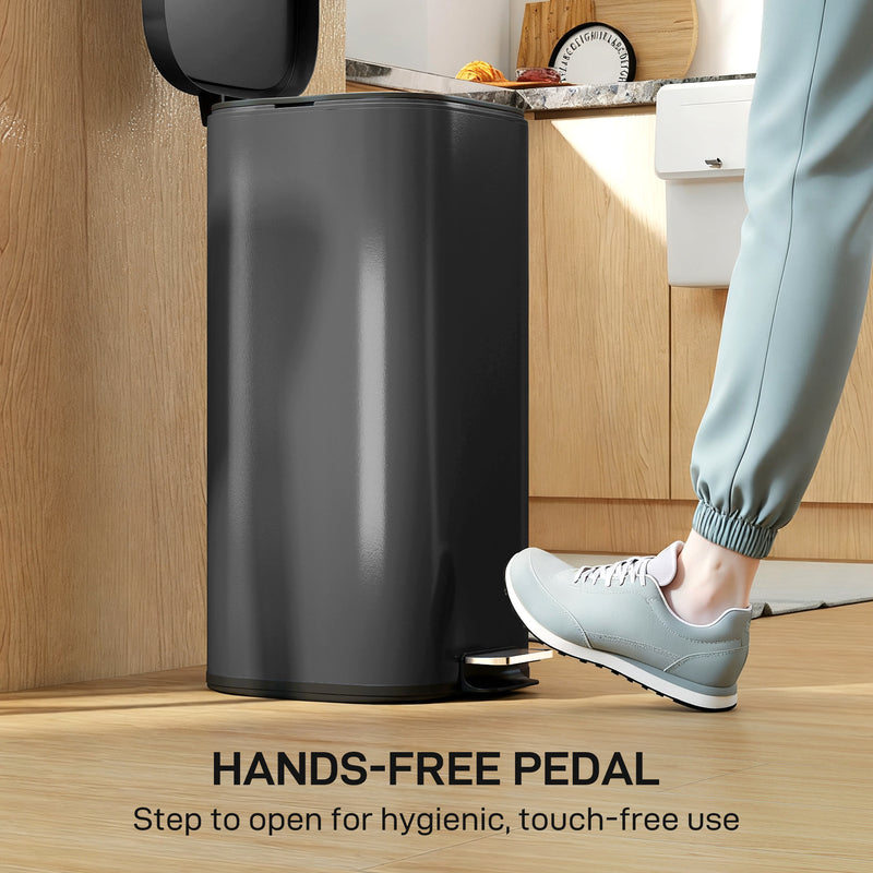 30L Pedal Bin with Soft Close Lid and Removable Inner Bucket for Kitchen or Office Black