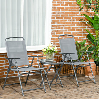 Light Grey Folding Outdoor Furniture Set With Glass Table For Patio Or Balcony Seating