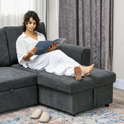 3 Seater L Shaped Sofa Bed With Pull Out Sleeper And Storage For Living Room Dark Grey