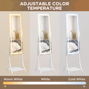 Full Length LED Dressing Mirror With Storage Shelf and 3 Light Modes, White