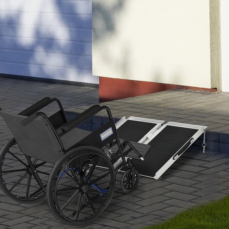 Folding Aluminium Wheelchair Ramp with Carry Handle for Mobility Access Support Silver AOSOM