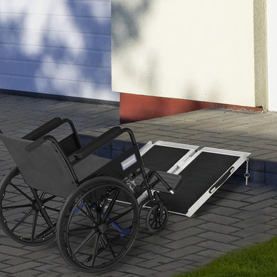 Folding Aluminium Wheelchair Ramp with Carry Handle for Mobility Access Support Silver AOSOM