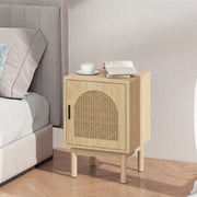 Bedside Table with Adjustable Shelf and Rattan Door for Organised Bedroom Storage Natural Wood Homcom