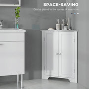 Corner Bathroom Storage Cabinet with Adjustable Shelf and Recessed Door Free Standing White