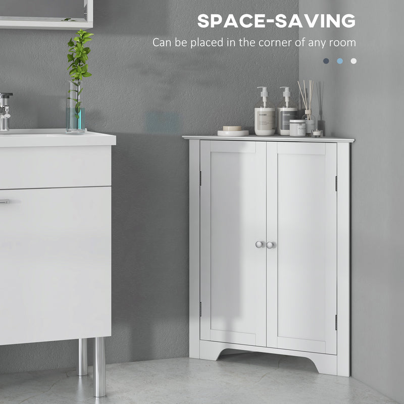 Corner Bathroom Storage Cabinet with Adjustable Shelf and Recessed Door Free Standing White