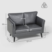 Two Seater Grey Leathaire Sofa With Padded Cushions For Living Room Comfort