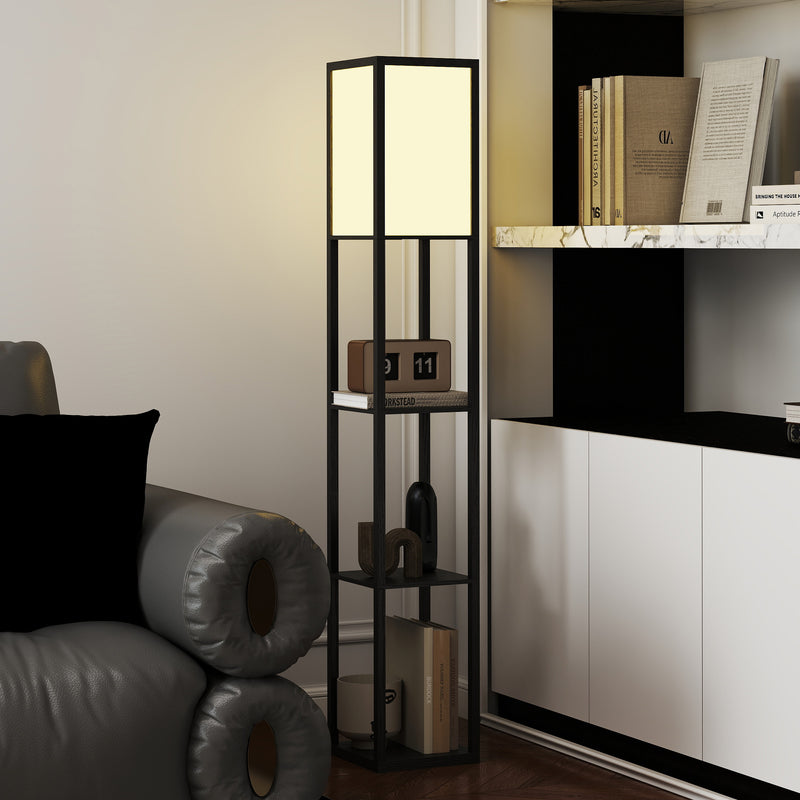 Modern Floor Lamp with 3 Storage Shelves for Living Room or Bedroom Lighting Black AOSOM