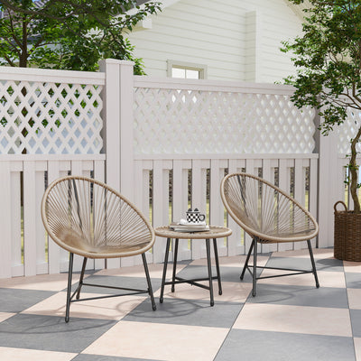 3 Piece Rattan Bistro Set with Acapulco Chairs and Glass Table for Garden Patio Balcony by Outsunny
