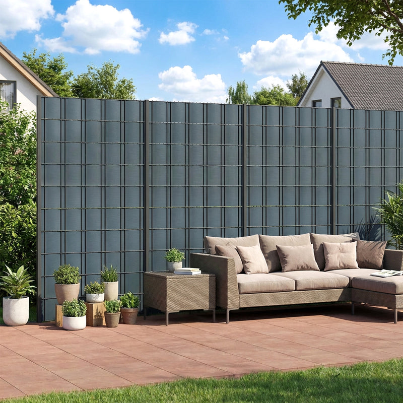 Garden Privacy Screen Fence for Wind and Sun Protection Waterproof PVC Grey AOSOM