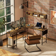 Rustic Brown L Shaped Computer Desk with Power Outlet and Storage for Two Person by HOMCOM