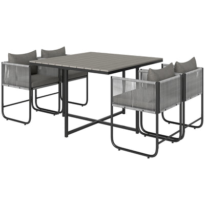 4 Seater Rattan Cube Garden Dining Set With Cushions and Wood Grain Table by Outsunny