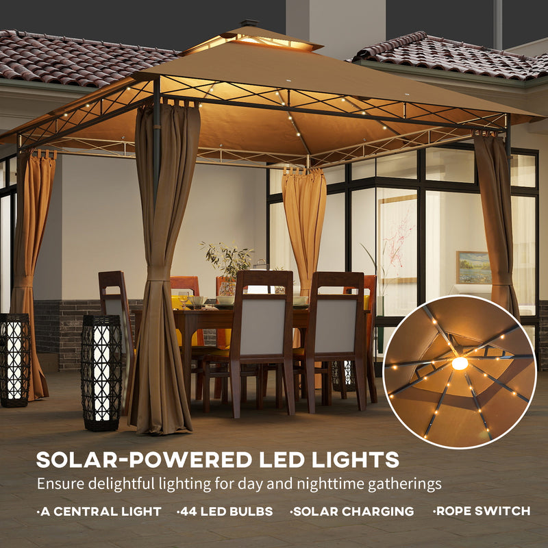 3 x 3 m Brown Metal Gazebo With Solar LED Lighting by Outsunny