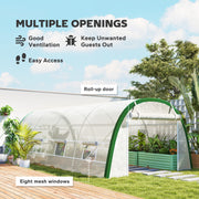 Walk In Polytunnel Greenhouse With Mesh Windows And Zipped Doors For Garden Use White AOSOM