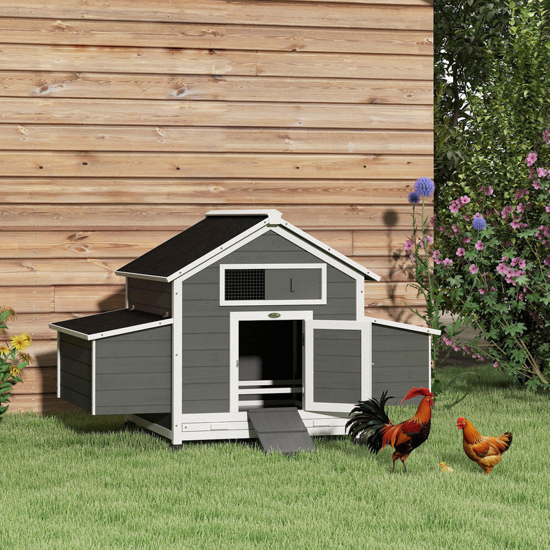 Outdoor Wooden Chicken Coop for 2 to 4 Chickens with Easy-Clean Trays and Nesting Boxes Grey PawHut
