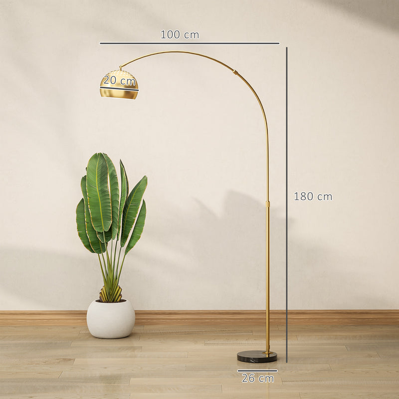 Gold Arc Floor Lamp with Black Bell Shade and Marble Base for Living Room by HOMCOM