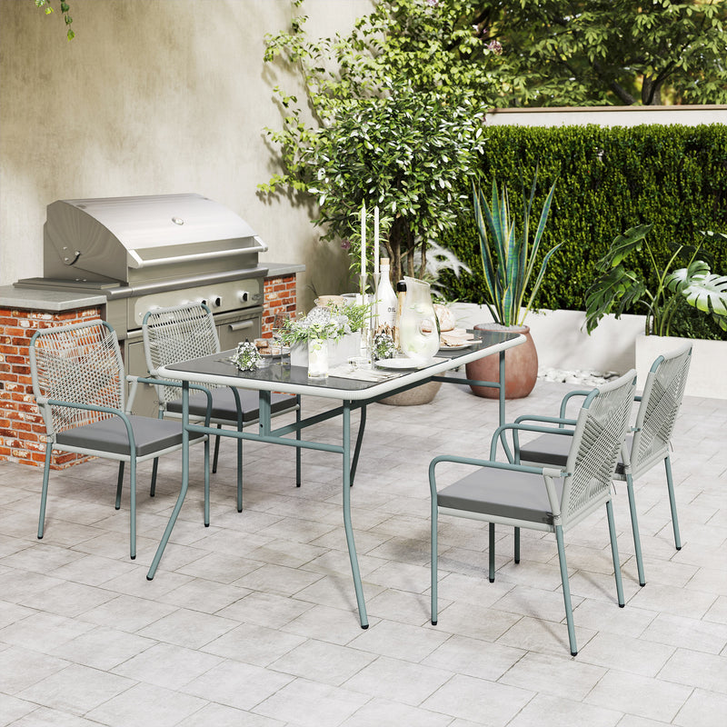 Light Grey 5 Piece Rattan Garden Dining Set with Cushions and Stackable Chairs by Outsunny