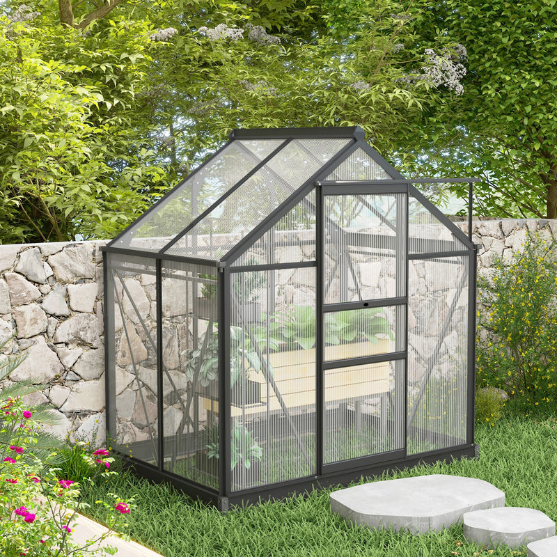 Large Walk In Polycarbonate Greenhouse With Sliding Door For Garden Plant Growth Grey